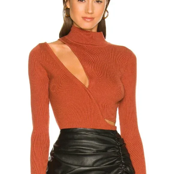 Michael Costello x Revolve Soraya Rust Brown Cut Out Turtleneck
